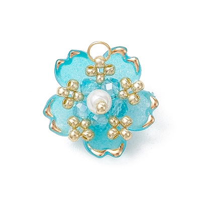Handmade Glass Seed Beaded Sakura Pendants PALLOY-MZ00763-05-1