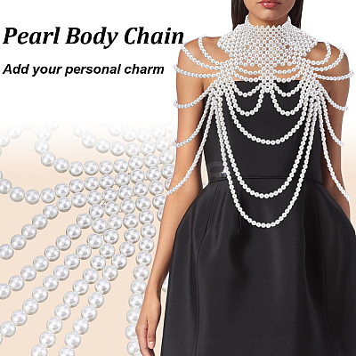 1Pc Imitation Pearl Round Beaded Multi-Layered Shoulder Body Chains for Women AJEW-GA0010-06-1