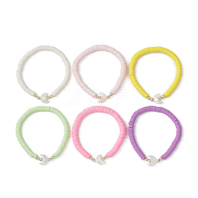 6Pcs 6 Color Polymer Clay Heishi Surfer Stretch Bracelets Set BJEW-JB09732-01-1