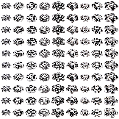 450Pcs 9 Styles Tibetan Style Alloy Bead Caps FIND-BM0001-31-1