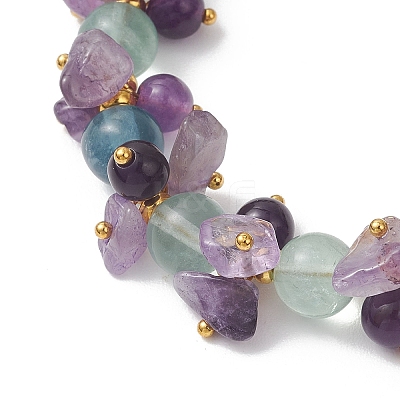 Brass & Natural Mixed Gemstone Chip & Round Beads Bracelets for Women BJEW-JB13151-03-1