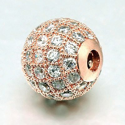 Round Brass Micro Pave Cubic Zirconia Beads ZIRC-N016-01RG-10mm-1