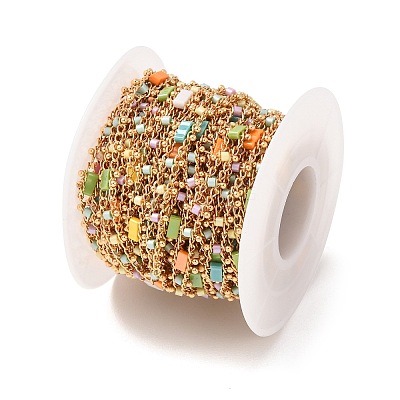 Brass & Glass Seed Beaded Chain KK-CBA3B44-04G-1