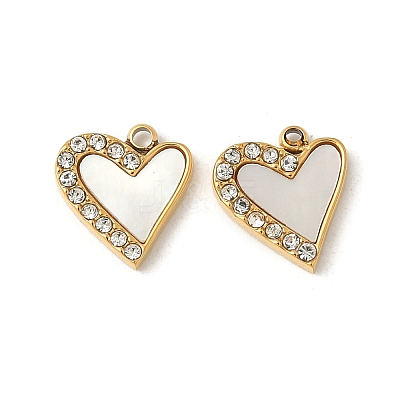 304 Stainless Steel Rhinestone Shell Pendants Ion Plating(IP) STAS-V015-19G-1