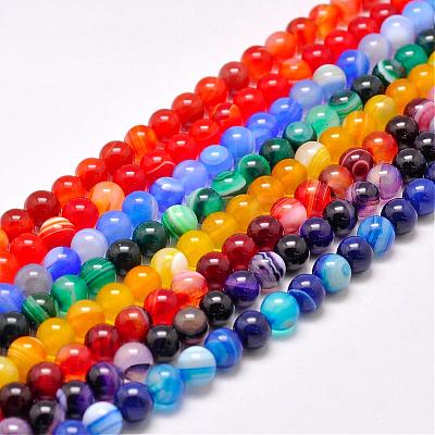 Natural Striped Agate/Banded Agate Bead Strands G-G962-6mm-M-1