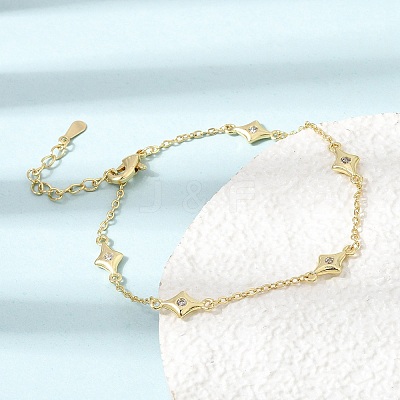 Brass Micro Pave Clear Cubic Zirconia Star Link Chain Bracelets KK-CBA3629-01G-1