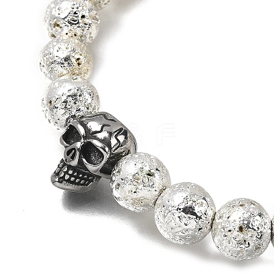 3Pcs 3 Colors Halloween Dyed & Electroplated Natural Lava Rock Round Beads Stretch Bracelets for Men BJEW-JB12332-1