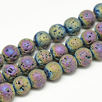 Electroplate Natural Lava Rock Beads Strands X-G-T058-03E-6MM-1