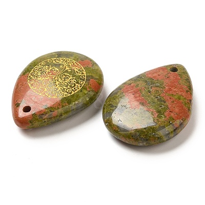 Natural Unakite Drop Pendants G-C158-01J-1