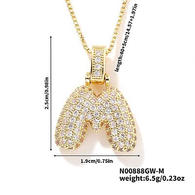 Elegant Brass Micro Pave Clear Cubic Zirconia 3D Initial Necklaces DV4415-11-1