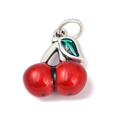 Fine Silver Red Enamel Fruit Pendants STER-F060-01AS-02-1