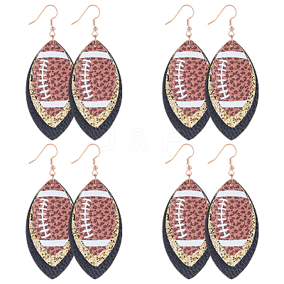 4Pair Rugby Leather with 304 Stainless Steel Dangle Earring EJEW-CL00002-1