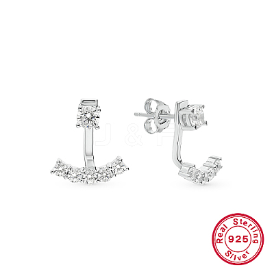 Rhodium Plated Platinum 925 Sterling Silver Micro Pave Cubic Zirconia Front Back Stud Earrings AY7937-1-1