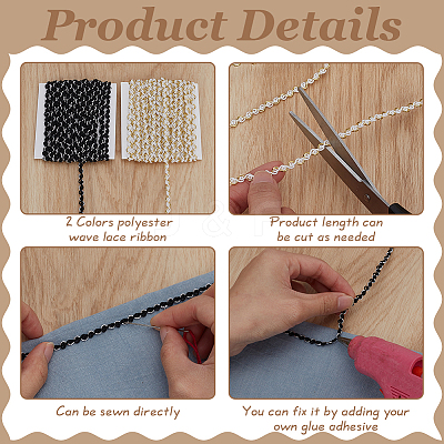 2Pcs 2 Colors Polyester Wave Lace Ribbon OCOR-FG0002-93B-1