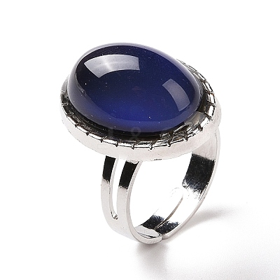 Glass Oval Mood Ring RJEW-C031-04P-1