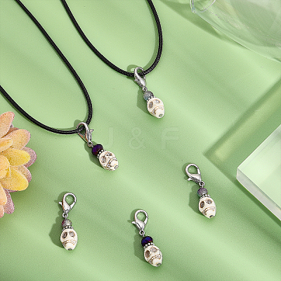 50Pcs 2 Style Halloween Synthetic Magnesite Skull Pendants Decorations HJEW-CA0001-62-1