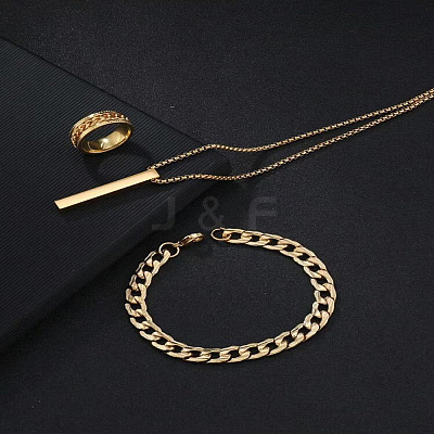 Alloy Cuboid Pendant Necklaces & Curb Chain Bracelets & Rings Sets FS-WG20982-03-1