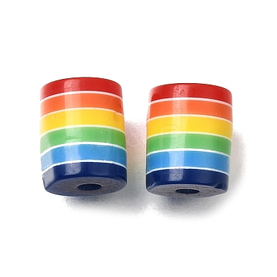 Opaque Rainbow Stripe Opaque Resin Beads RE-CBA0A57-12A-1