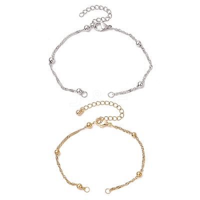 2Pcs 2 Colors 304 Stainless Steel Singapore Chain Bracelets Making AJEW-JB01307-1