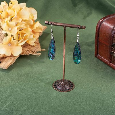 1 Pair Rack Plating Brass Natural Paua Shell Dangle Earrings EJEW-TA0001-86-1