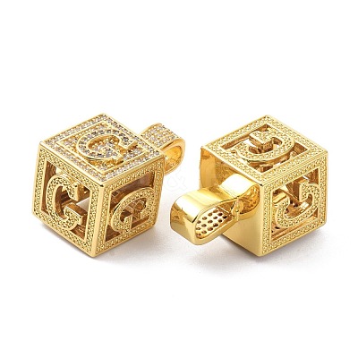 Alphabet Brass Micro Pave Clear Cubic Zirconia Pendants ZIRC-O045-01G-G-1
