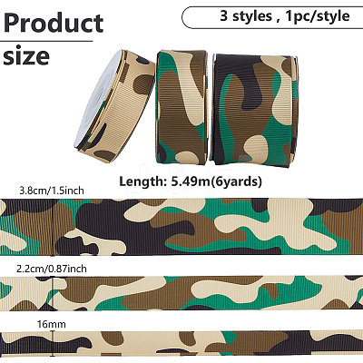 3 Rolls 3 Sizes Camouflage Polyester Grosgrain Ribbon AJEW-WH0695-025-1