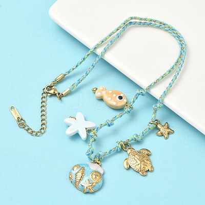 Ocean Theme Starfish Fish Turtle Shell Shape 304 Stainless Steel Pendant Necklaces NJEW-D344-03G-1
