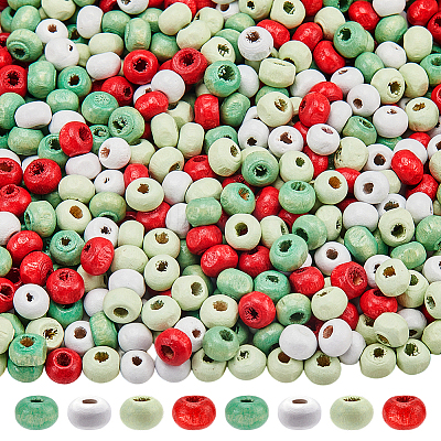 800 pcs 4 Colors Christmas Theme Wood Beads WOOD-SC0001-84-1