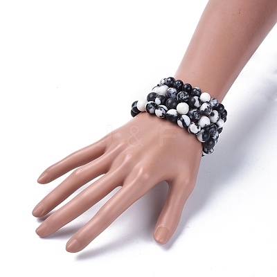 Natural Zebra Jasper Beads Stretch Bracelets BJEW-JB04164-1