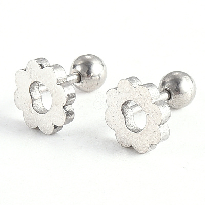 Tarnish Resistant 201 Stainless Steel Flower Barbell Cartilage Earrings EJEW-R147-07-1