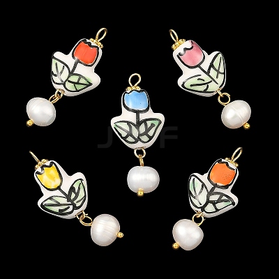 Handmade Porcelain with 304 Stainless Steel Pendants PALLOY-JF05933-1