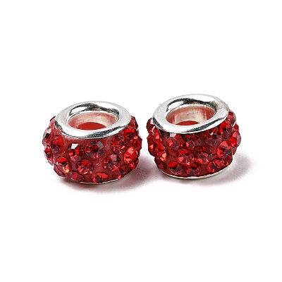 Polymer Clay Rhinestone European Large Hole Beads with Silver Color Plated Brass Cores FPDL-R002-06-1