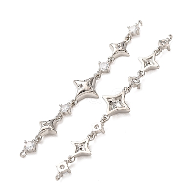 Brass Pave Clear Cubic Zirconia 3 Star Links Connector Charms CU-H003-04P-1