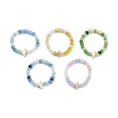 Lightning Bolt Non-magnetic Synthetic Hematite & Glass Beaded Stretch Rings RJEW-JR00784-1