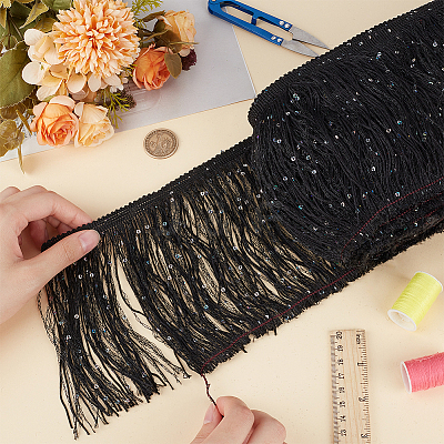Paillette Tassel Polyester Ribbon Trim OCOR-WH0078-145A-1