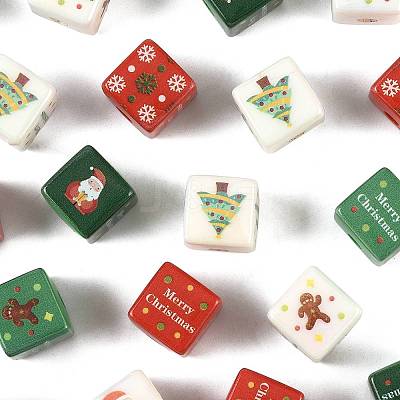 20Pcs Christmas Printed Opaque Acrylic Beads OACR-FS0002-53B-1