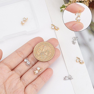 12Pcs 2 Style Brass Cubic Zirconia Charms KK-SC0003-24-1
