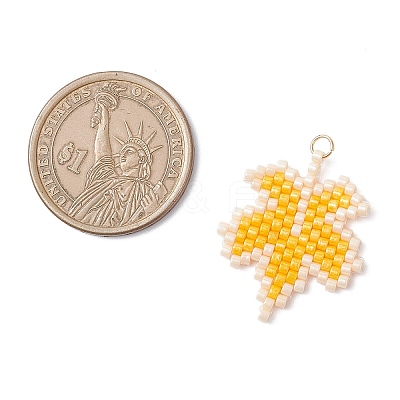 Glass Seed Beaded Maple Leaf Pendants PALLOY-MZ00889-01-1