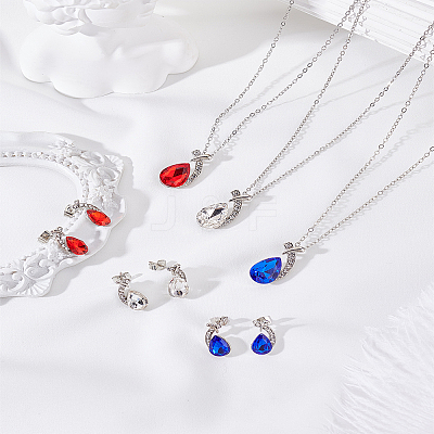 Alloy Rhinestone Pendant Necklace & Stud Earring Sets SJEW-LP0001-46B-1