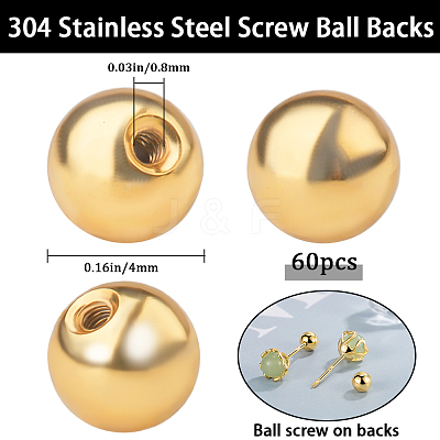 60Pcs Stainless Steel Ear Nuts STAS-BBC0005-14G-1