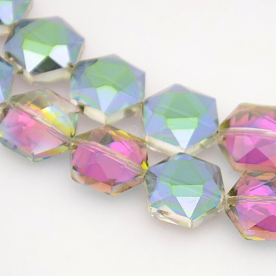 Hexagon Electroplate Full Rainbow Plated Glass Beads Strands EGLA-P015-F07-1