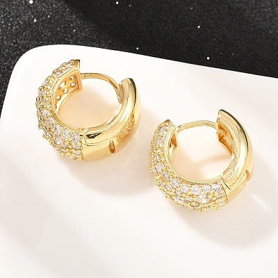 Brass Micro Pave Clear Cubic Zirconia Hoop Earrings EJEW-Z164-21G-1