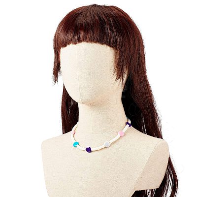 Handmade Polymer Clay Heishi Beaded Necklace with Flat Round for Women NJEW-JN03794-1