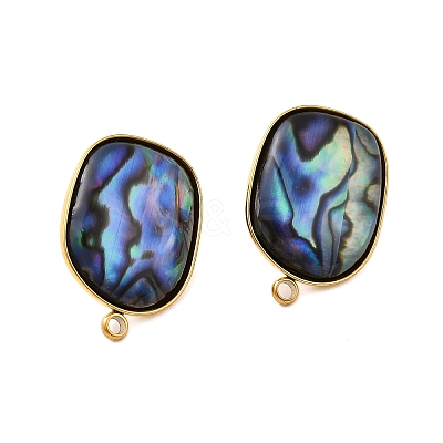 304 Stainless Steel Pave Natural Paua Shell Stud Earring Findings STAS-Z125-07G-1