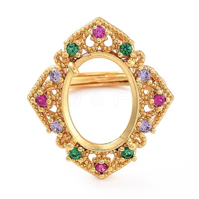 Rack Plating Oval Brass Micro Pave Cubic Zirconia Adjustable Ring Components KK-Q819-17G-1