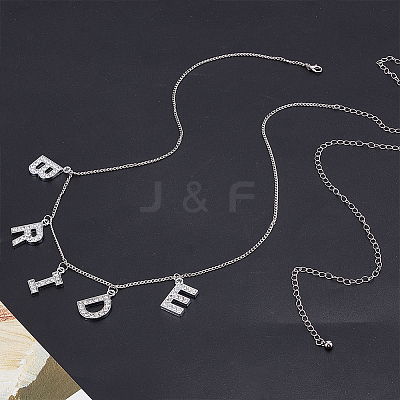 Alloy Crystal Rhinestone Word BRIDE Pendant Iron Waist Belly Chains NJEW-GA00007-1