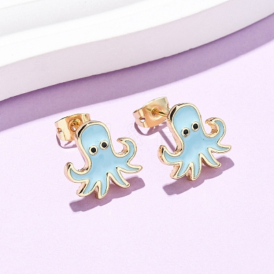 Brass Enamel Stud Earrings EJEW-B152-01G-01-1