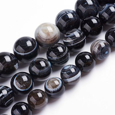 Natural Black Striped Agate/Banded Agate Beads Strands G-J359-01-8mm-1