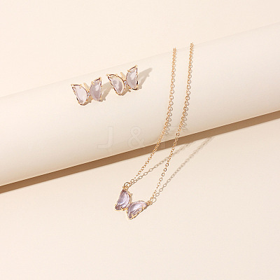 Butterfly Acrylic Rhinestone with Iron Pendant Necklaces & Stud Earrings Sets for Women WGFFCAF-05-1