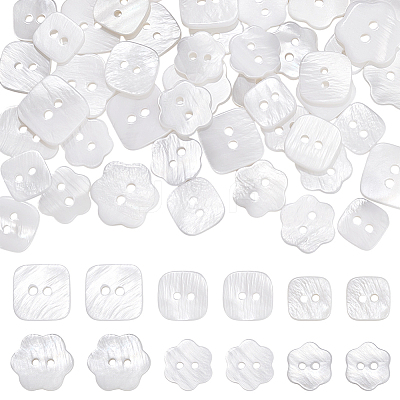 60Pcs 6 Styles 2-Hole Natural Shell Buttons BUTT-PH0001-48-1